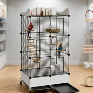 Extra-large multi-layer birdcage with top storage and bottom protection, sturdy structure, suitable for long-term keeping of small to medium-sized parrots.