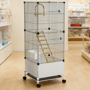 Medium-sized flight birdcage with a movable base, spacious and sturdy structure, suitable for daily care of parrots and small ornamental birds.