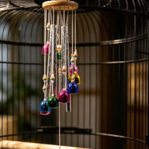 Colorful Bell Wind Chime Birdcage Toy, Chewing and Interactive Decorative Accessories
