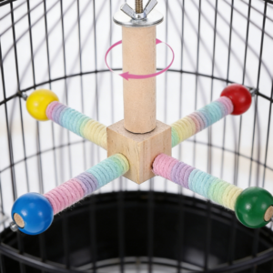 Rotating Bird Perch Toy with Chewing Ball and Wooden Rope Structure