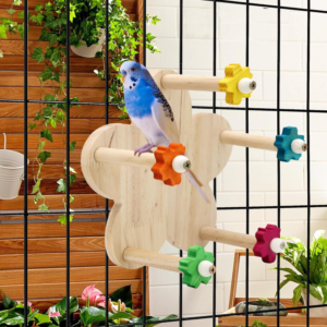 Wooden Rotating Ferris Wheel Bird Toy, Multi-Perching Interactive Exercise Structure