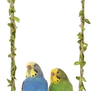 Natural wood swing perch, birdcage hanging platform with decorative leaves