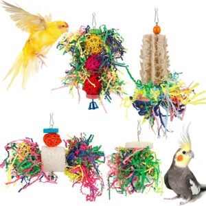 Tearable foraging bird toy set, rope perch and hanging interactive accessories
