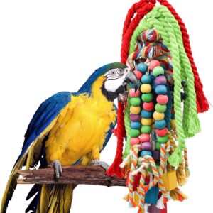 Large Wooden Rope Chewing Bird Toy Combination, In-Cage Interactive Accessories